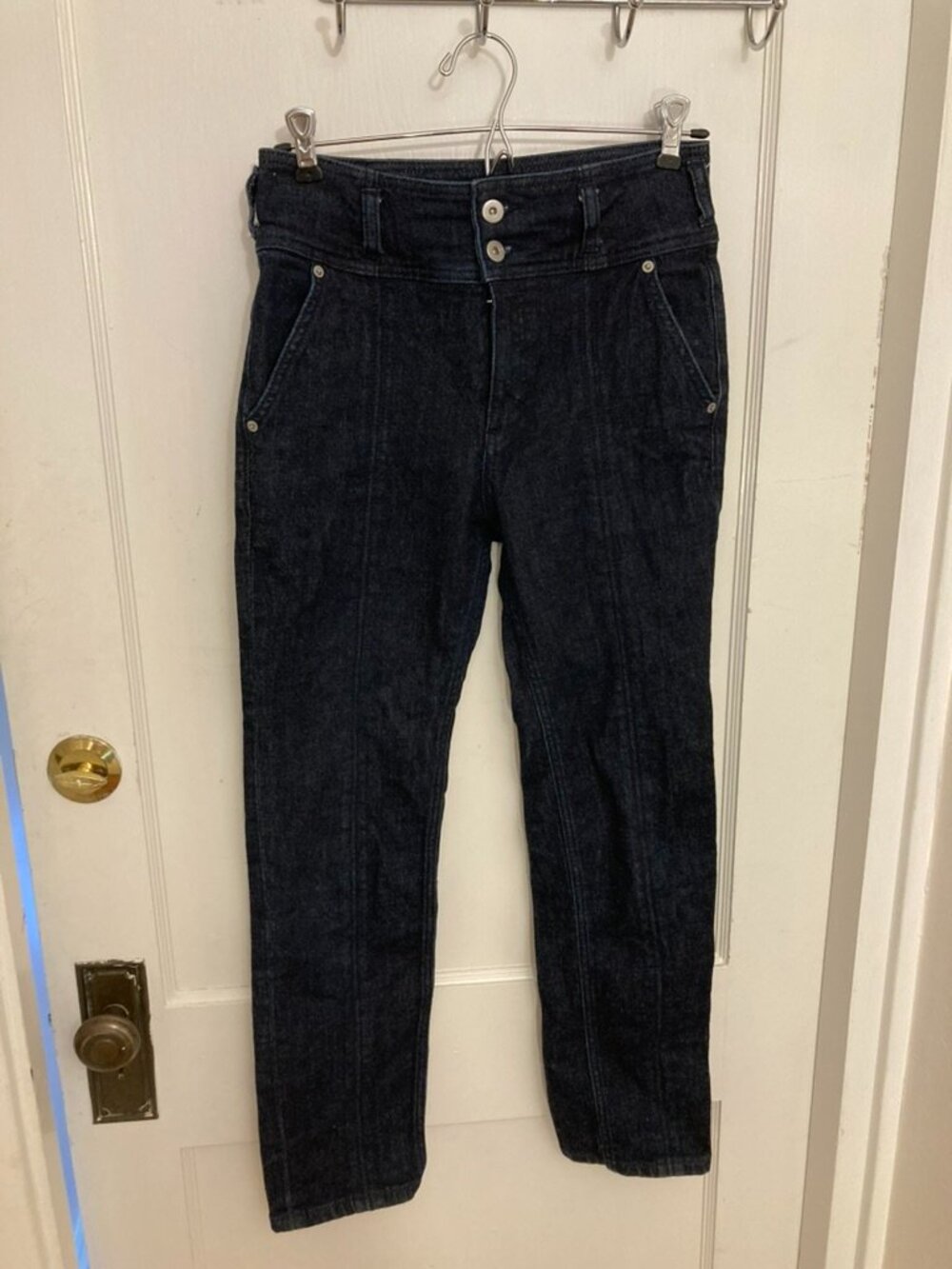 Pilcro Dark Wash Women's Mid-High Rise Two-Button Straight Leg Jeans Size 27